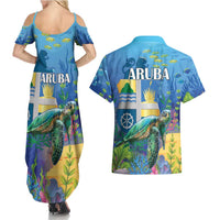 Aruba Sea Turtle Couples Matching Summer Maxi Dress and Hawaiian Shirt Underwater Landscape - Wonder Print Shop