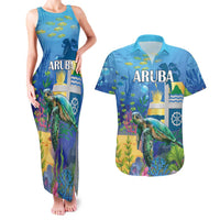 Aruba Sea Turtle Couples Matching Tank Maxi Dress and Hawaiian Shirt Underwater Landscape - Wonder Print Shop