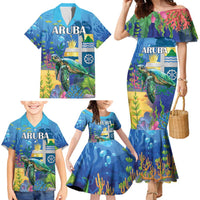 Aruba Sea Turtle Family Matching Mermaid Dress and Hawaiian Shirt Underwater Landscape - Wonder Print Shop