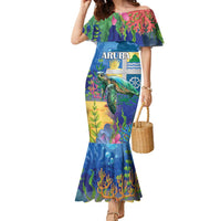 Aruba Sea Turtle Family Matching Mermaid Dress and Hawaiian Shirt Underwater Landscape - Wonder Print Shop