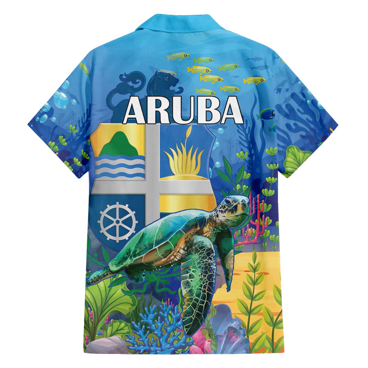 Aruba Sea Turtle Family Matching Off The Shoulder Long Sleeve Dress and Hawaiian Shirt Underwater Landscape - Wonder Print Shop