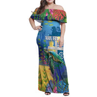 Aruba Sea Turtle Family Matching Off Shoulder Maxi Dress and Hawaiian Shirt Underwater Landscape - Wonder Print Shop