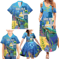 Aruba Sea Turtle Family Matching Summer Maxi Dress and Hawaiian Shirt Underwater Landscape - Wonder Print Shop
