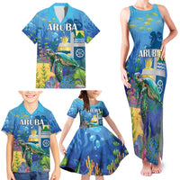 Aruba Sea Turtle Family Matching Tank Maxi Dress and Hawaiian Shirt Underwater Landscape - Wonder Print Shop