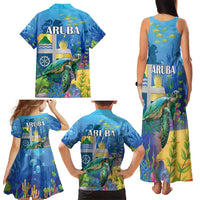 Aruba Sea Turtle Family Matching Tank Maxi Dress and Hawaiian Shirt Underwater Landscape - Wonder Print Shop