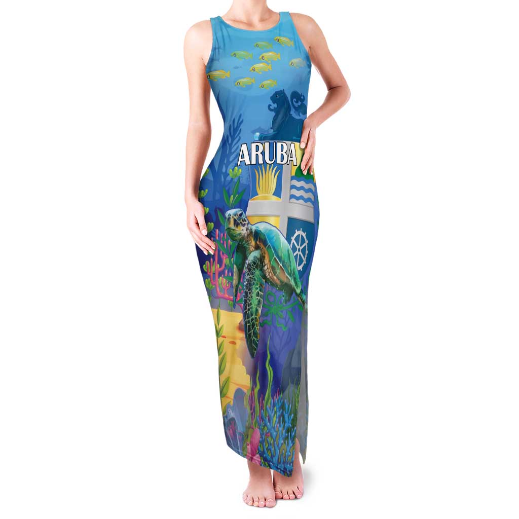 Aruba Sea Turtle Family Matching Tank Maxi Dress and Hawaiian Shirt Underwater Landscape - Wonder Print Shop