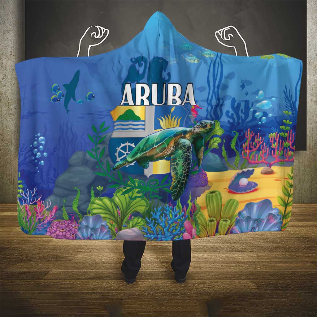 Aruba Sea Turtle Hooded Blanket Underwater Landscape