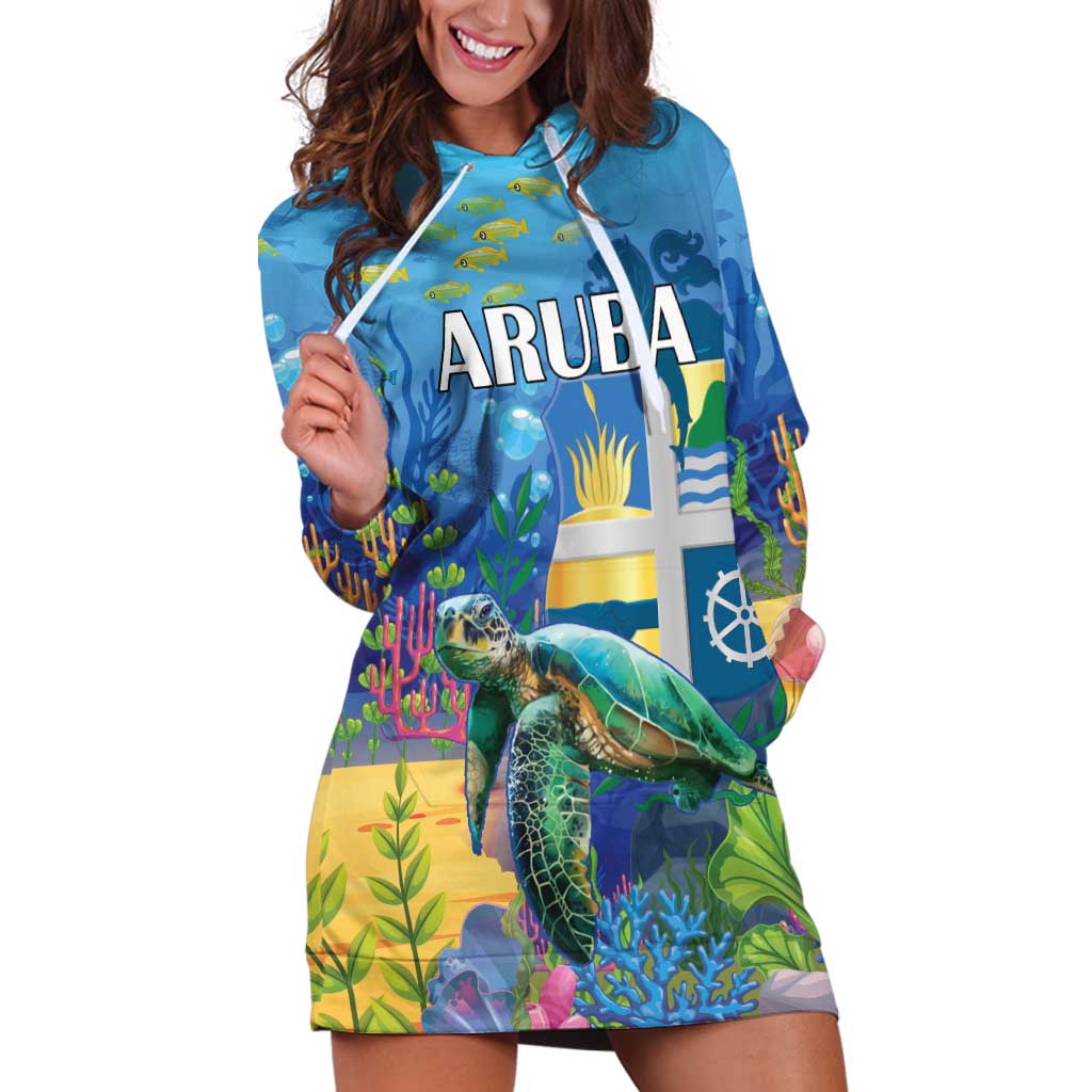 Aruba Sea Turtle Hoodie Dress Underwater Landscape - Wonder Print Shop