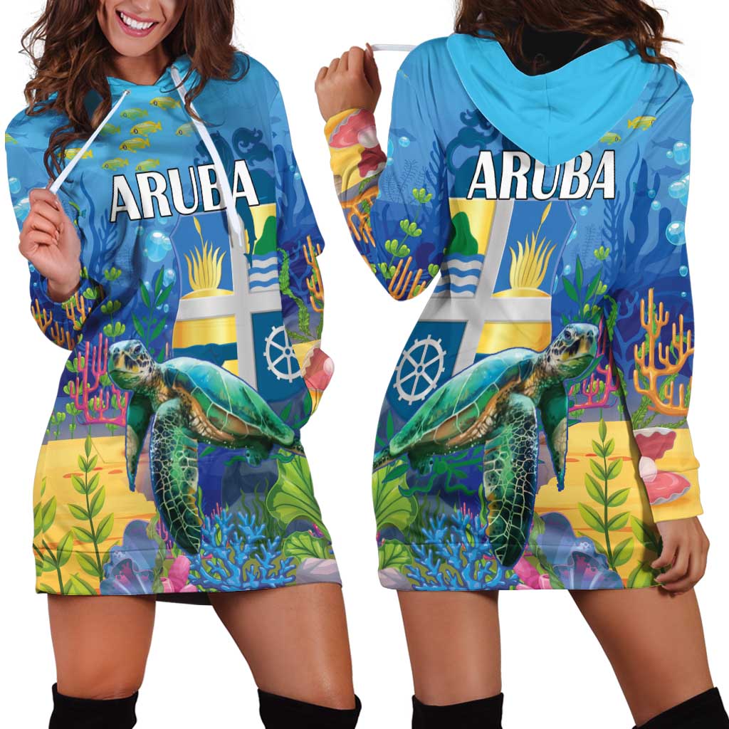 Aruba Sea Turtle Hoodie Dress Underwater Landscape - Wonder Print Shop