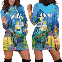 Aruba Sea Turtle Hoodie Dress Underwater Landscape - Wonder Print Shop
