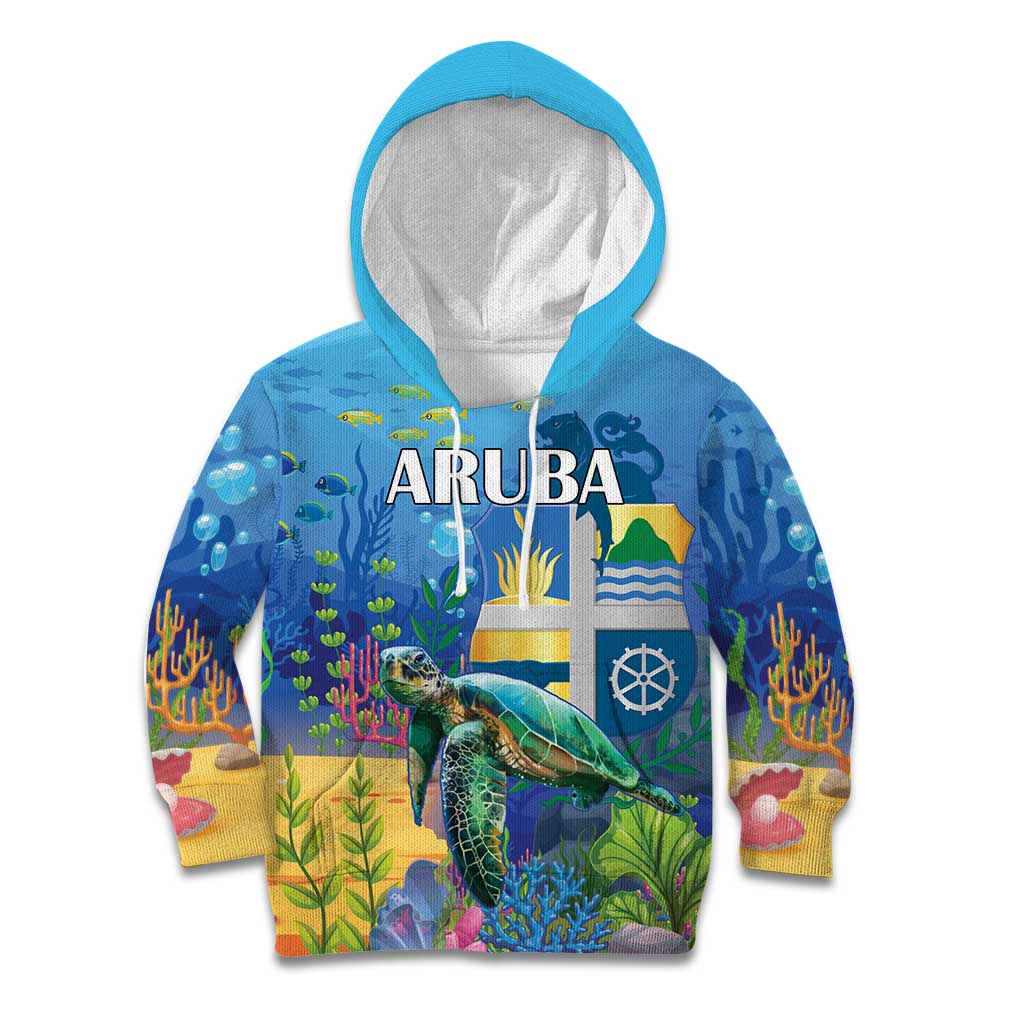 Aruba Sea Turtle Kid Hoodie Underwater Landscape - Wonder Print Shop