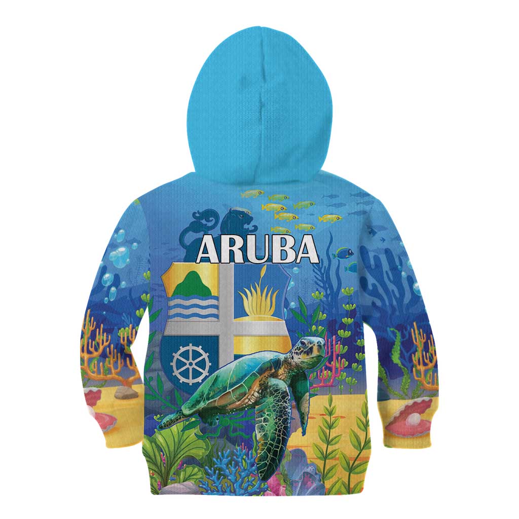 Aruba Sea Turtle Kid Hoodie Underwater Landscape - Wonder Print Shop
