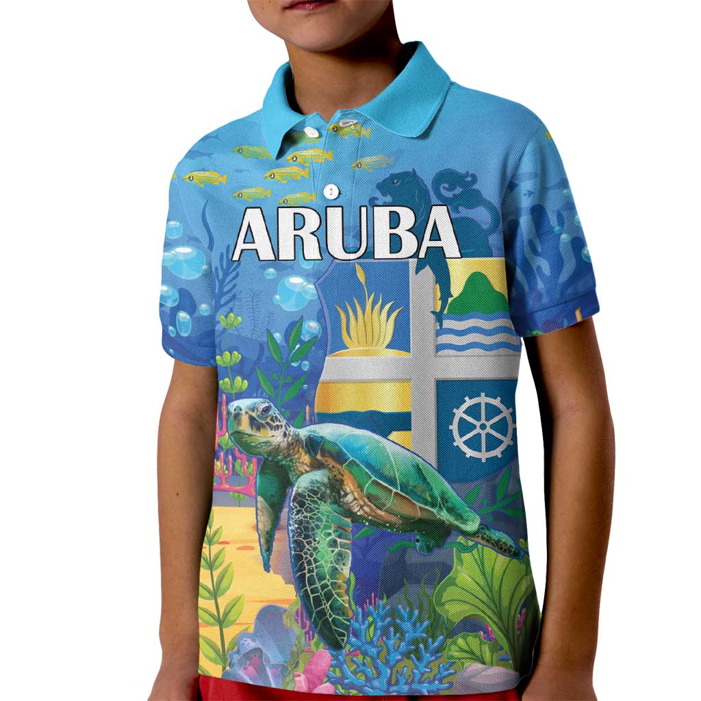 Aruba Sea Turtle Kid Polo Shirt Underwater Landscape - Wonder Print Shop