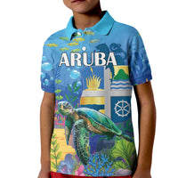 Aruba Sea Turtle Kid Polo Shirt Underwater Landscape - Wonder Print Shop