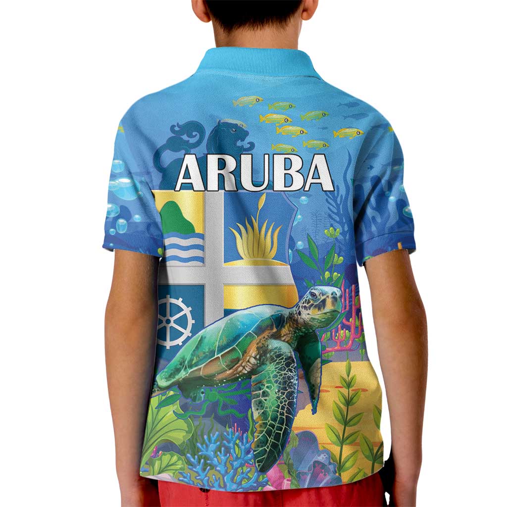 Aruba Sea Turtle Kid Polo Shirt Underwater Landscape - Wonder Print Shop
