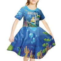 Aruba Sea Turtle Kid Short Sleeve Dress Underwater Landscape - Wonder Print Shop