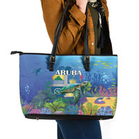 Aruba Sea Turtle Leather Tote Bag Underwater Landscape - Wonder Print Shop