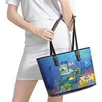 Aruba Sea Turtle Leather Tote Bag Underwater Landscape - Wonder Print Shop