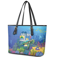 Aruba Sea Turtle Leather Tote Bag Underwater Landscape - Wonder Print Shop