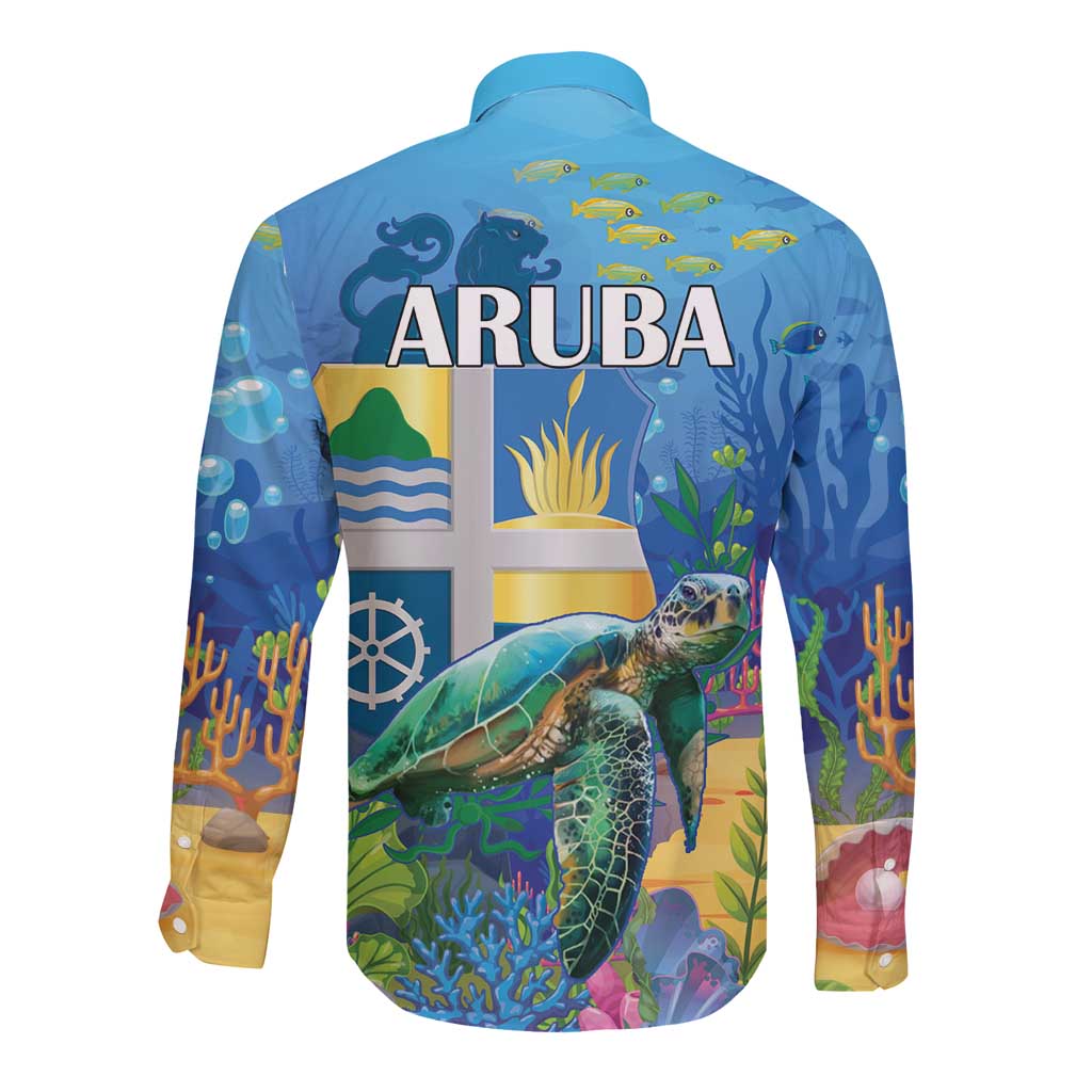 Aruba Sea Turtle Long Sleeve Button Shirt Underwater Landscape - Wonder Print Shop
