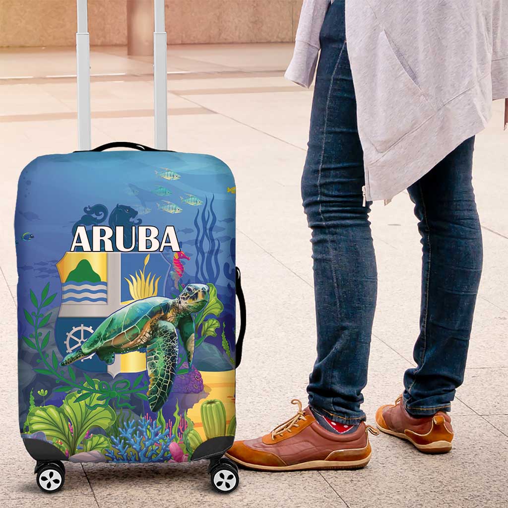 Aruba Sea Turtle Luggage Cover Underwater Landscape - Wonder Print Shop