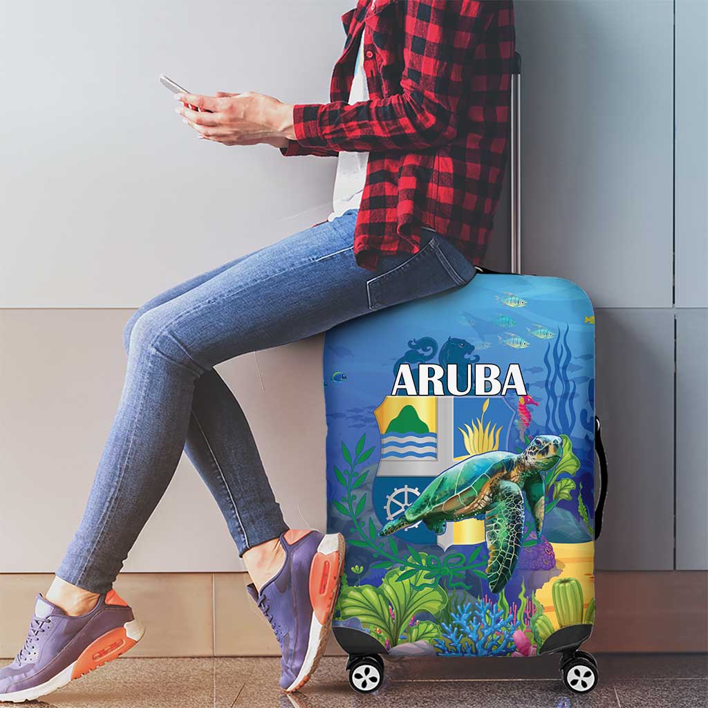 Aruba Sea Turtle Luggage Cover Underwater Landscape - Wonder Print Shop