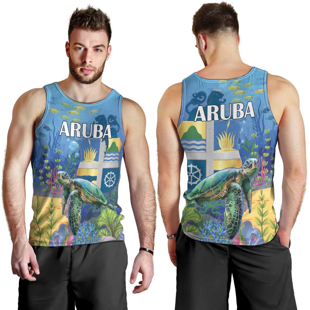 Aruba Sea Turtle Men Tank Top Underwater Landscape - Wonder Print Shop