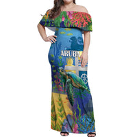 Aruba Sea Turtle Off Shoulder Maxi Dress Underwater Landscape - Wonder Print Shop