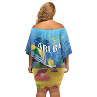Aruba Sea Turtle Off Shoulder Short Dress Underwater Landscape - Wonder Print Shop