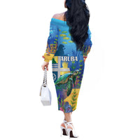 Aruba Sea Turtle Off The Shoulder Long Sleeve Dress Underwater Landscape - Wonder Print Shop