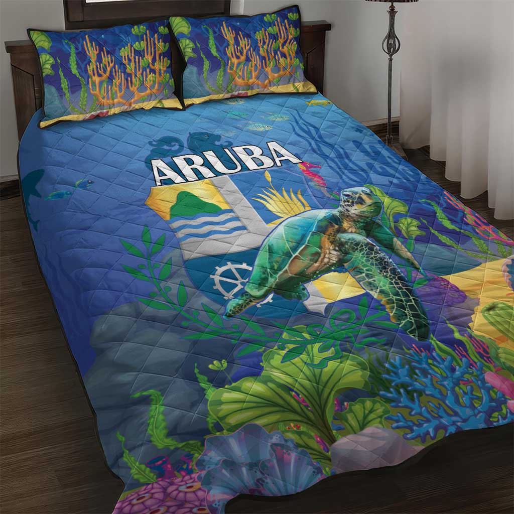 Aruba Sea Turtle Quilt Bed Set Underwater Landscape - Wonder Print Shop