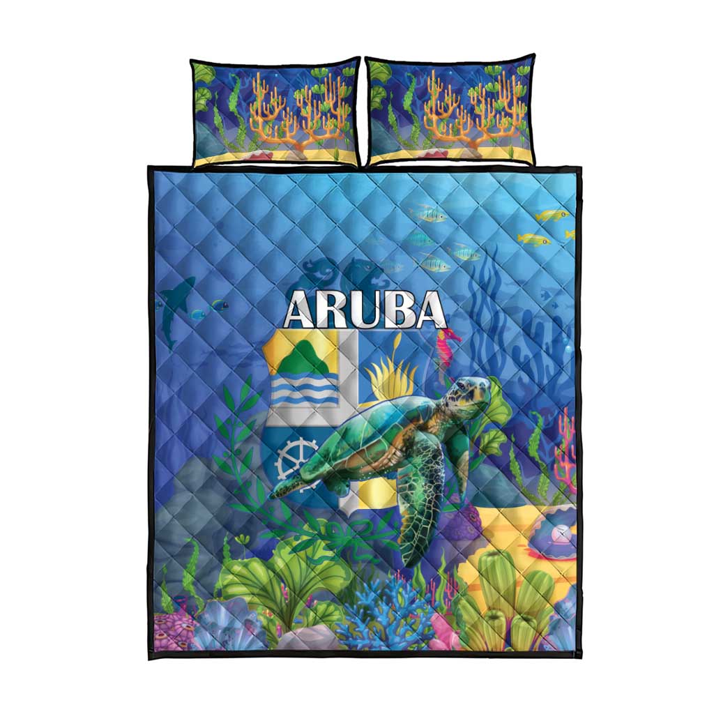 Aruba Sea Turtle Quilt Bed Set Underwater Landscape - Wonder Print Shop