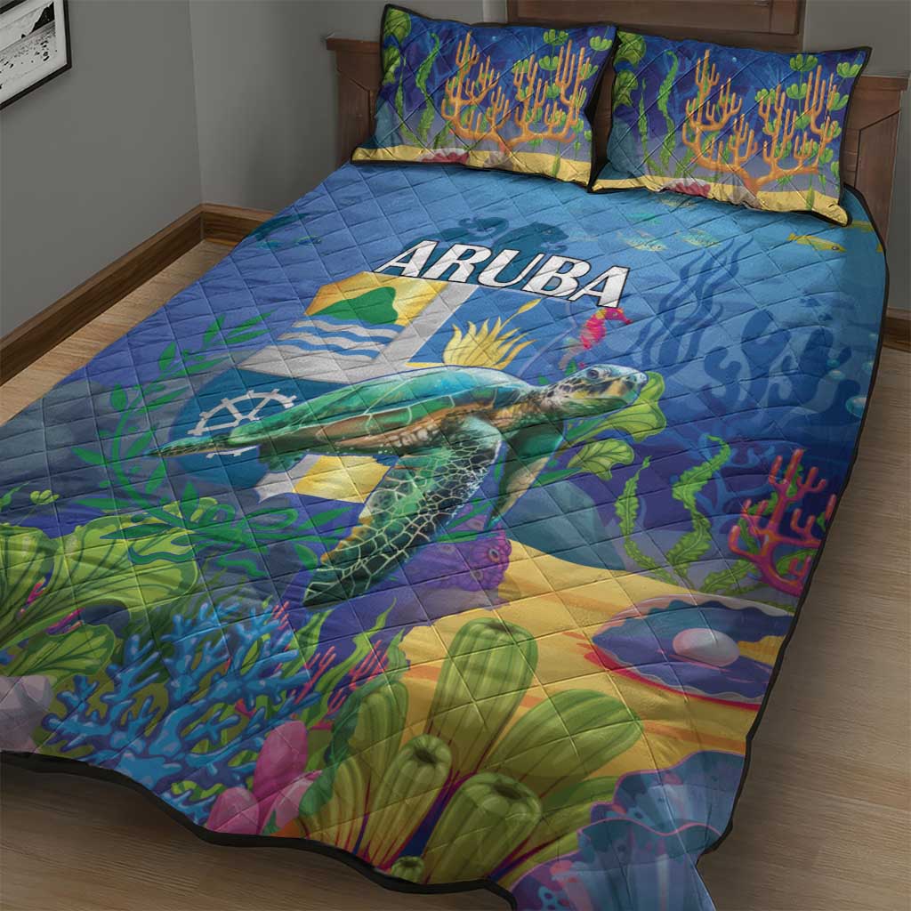 Aruba Sea Turtle Quilt Bed Set Underwater Landscape - Wonder Print Shop