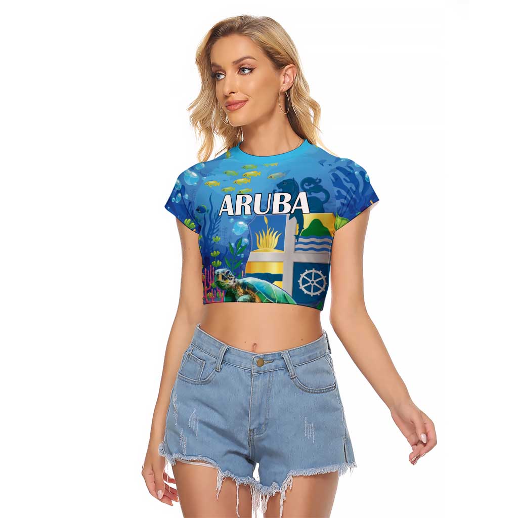 Aruba Sea Turtle Raglan Cropped T Shirt Underwater Landscape - Wonder Print Shop