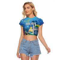 Aruba Sea Turtle Raglan Cropped T Shirt Underwater Landscape - Wonder Print Shop