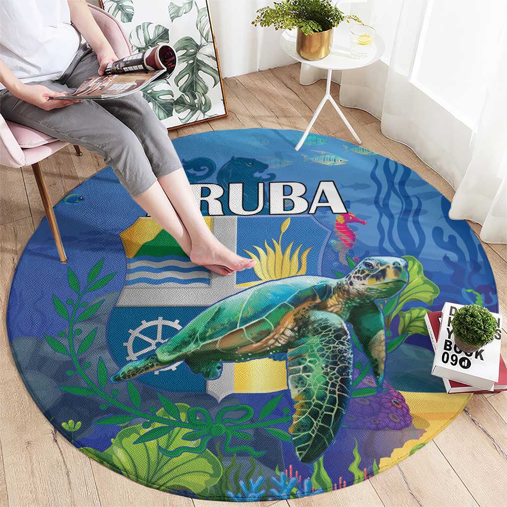 Aruba Sea Turtle Round Carpet Underwater Landscape