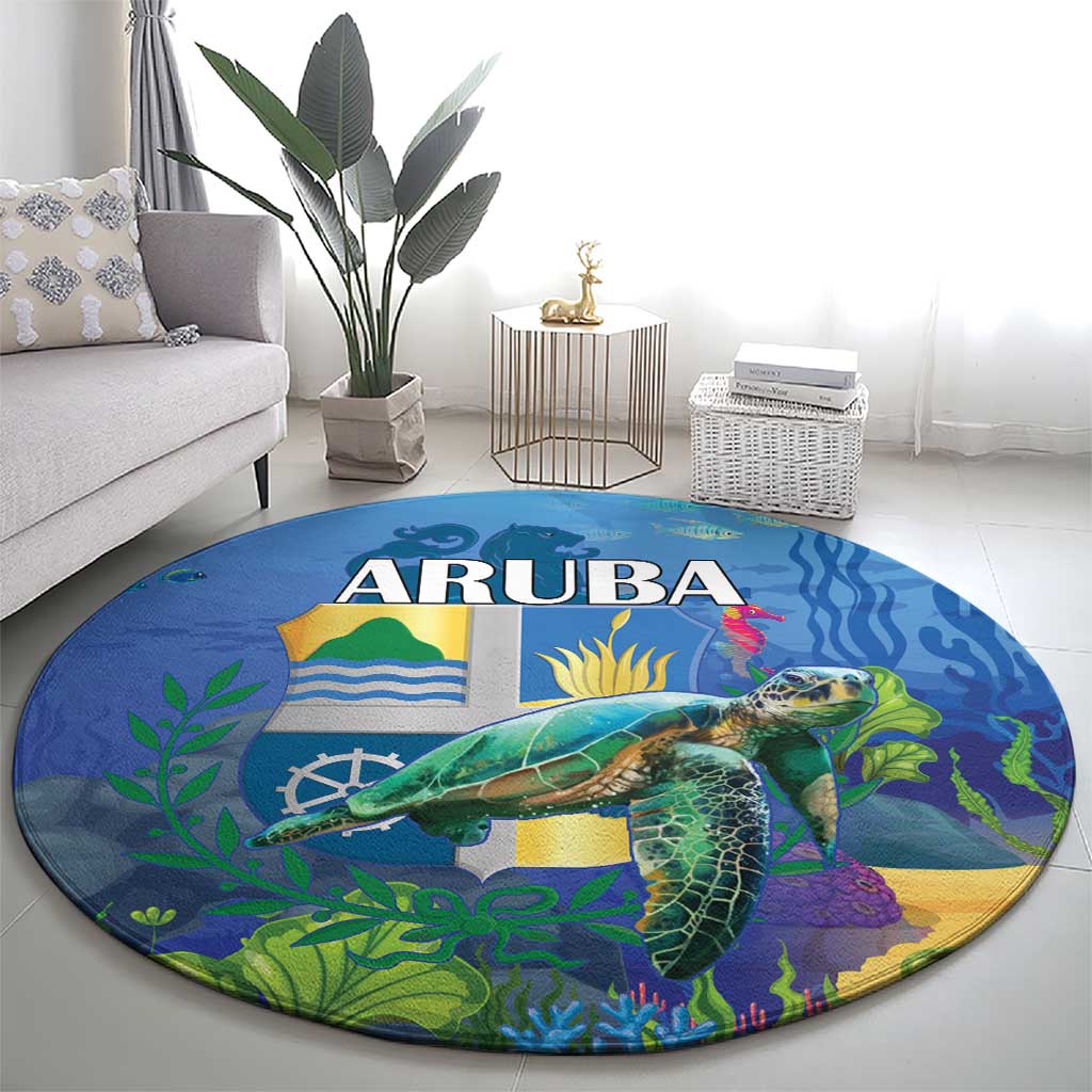 Aruba Sea Turtle Round Carpet Underwater Landscape