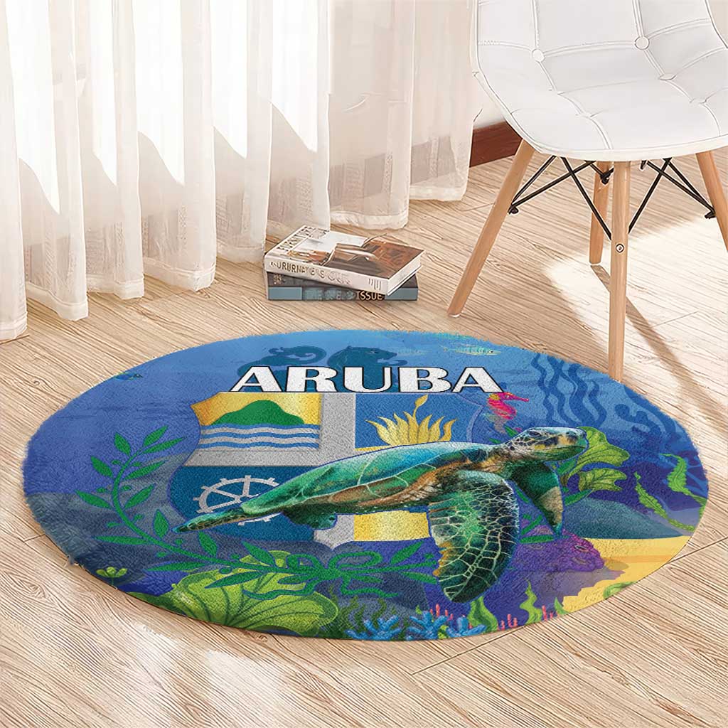 Aruba Sea Turtle Round Carpet Underwater Landscape