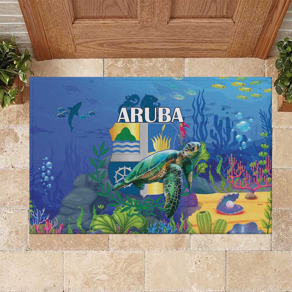 Aruba Sea Turtle Rubber Doormat Underwater Landscape - Wonder Print Shop