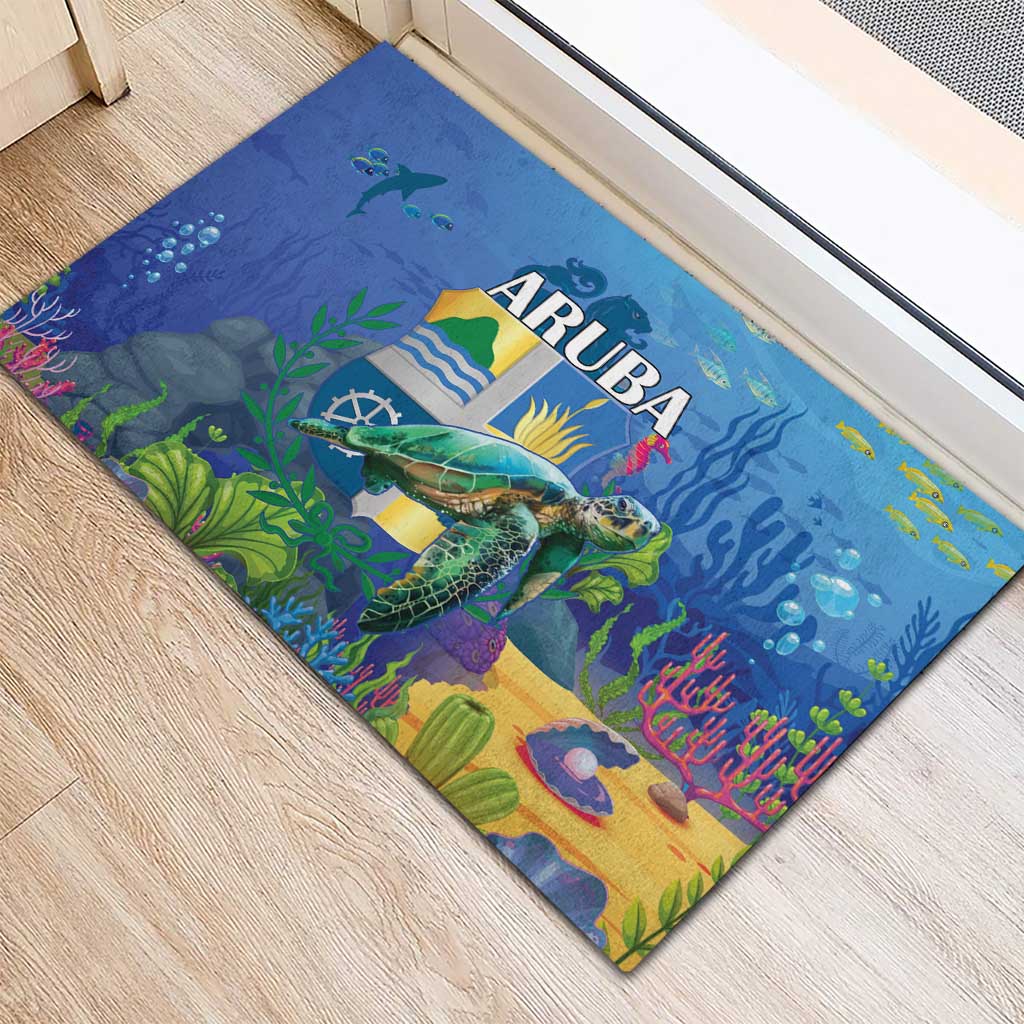 Aruba Sea Turtle Rubber Doormat Underwater Landscape - Wonder Print Shop
