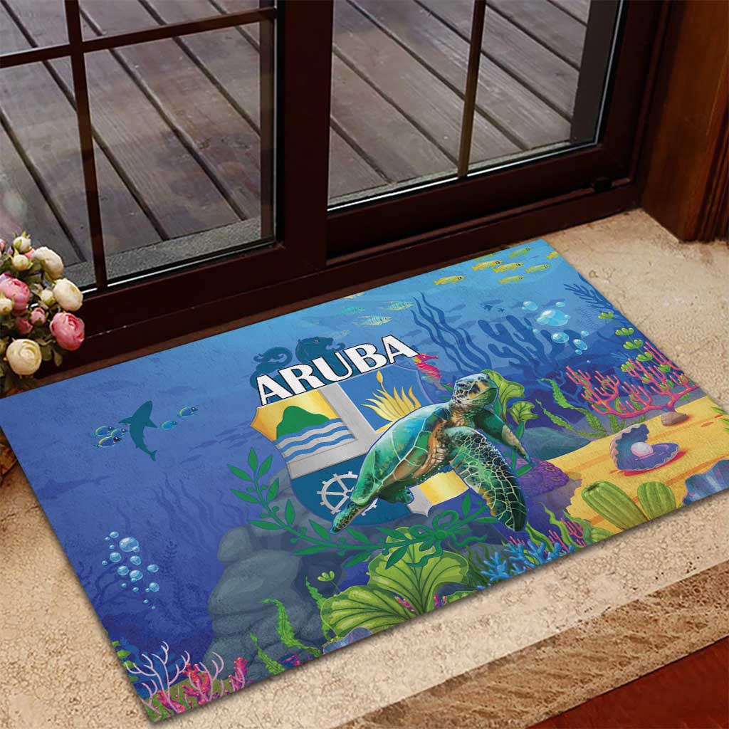 Aruba Sea Turtle Rubber Doormat Underwater Landscape - Wonder Print Shop