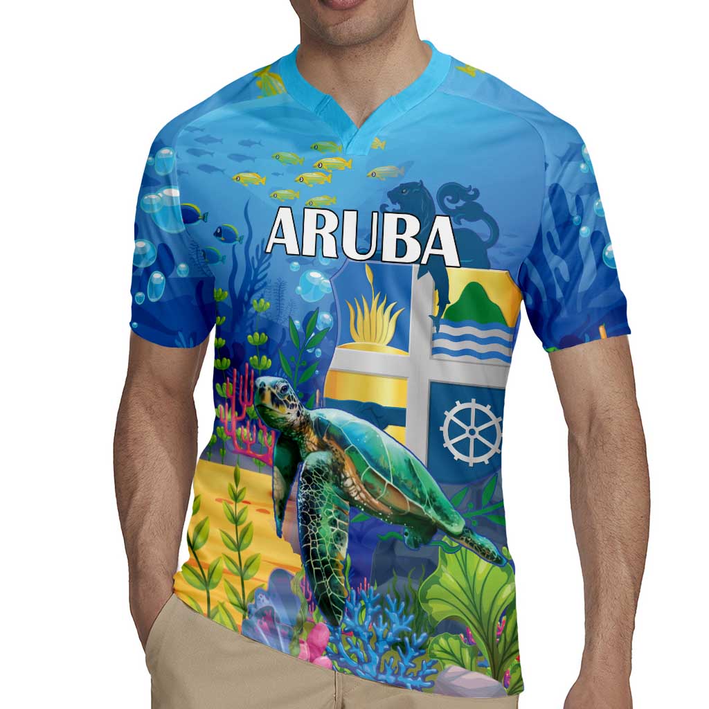 Aruba Sea Turtle Rugby Jersey Underwater Landscape - Wonder Print Shop