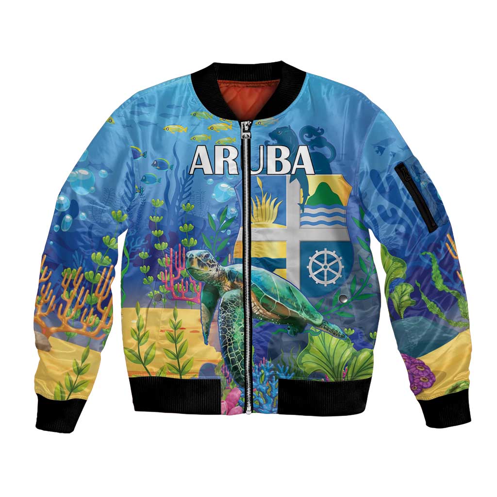 Aruba Sea Turtle Sleeve Zip Bomber Jacket Underwater Landscape - Wonder Print Shop