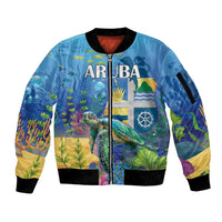 Aruba Sea Turtle Sleeve Zip Bomber Jacket Underwater Landscape - Wonder Print Shop