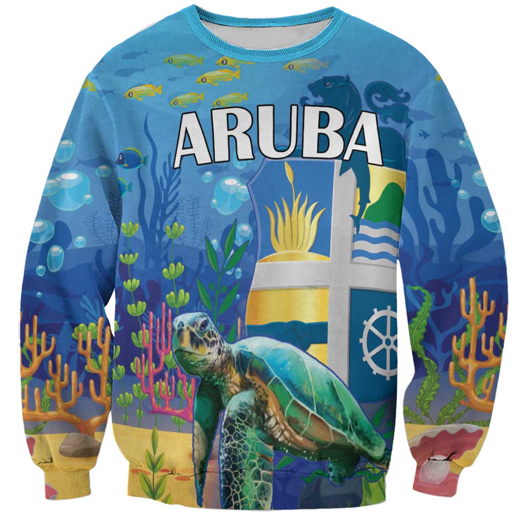 Aruba Sea Turtle Sweatshirt Underwater Landscape - Wonder Print Shop