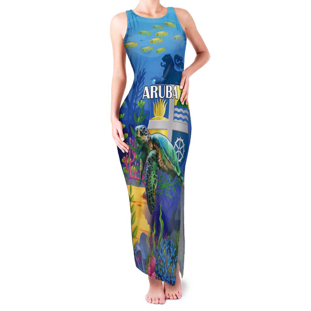 Aruba Sea Turtle Tank Maxi Dress Underwater Landscape - Wonder Print Shop