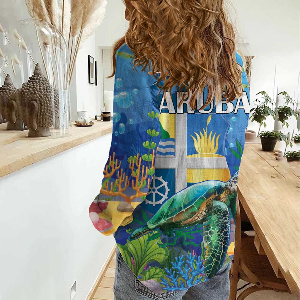 Aruba Sea Turtle Women Casual Shirt Underwater Landscape - Wonder Print Shop