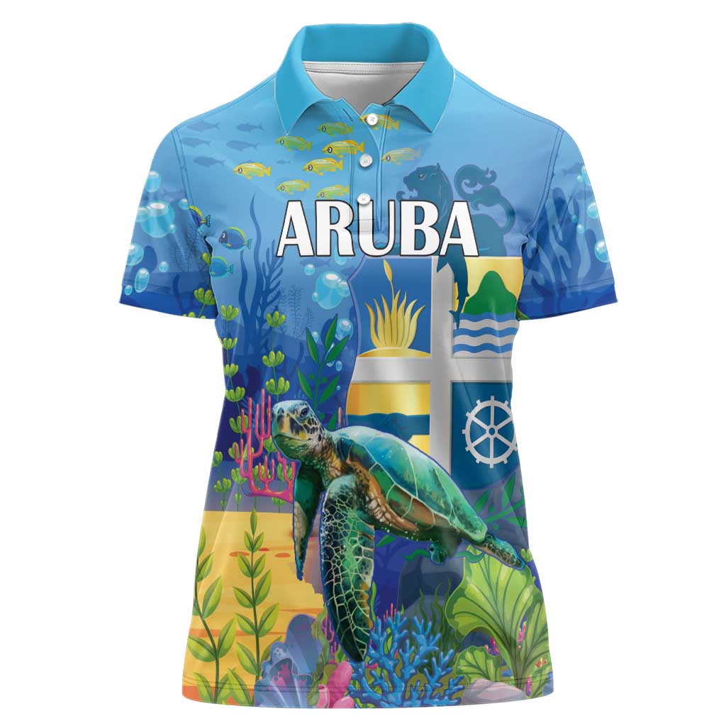 Aruba Sea Turtle Women Polo Shirt Underwater Landscape - Wonder Print Shop