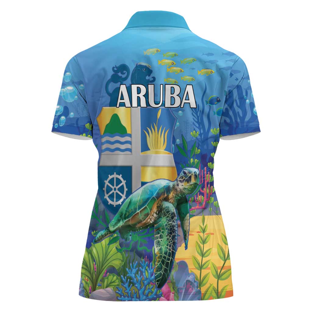 Aruba Sea Turtle Women Polo Shirt Underwater Landscape - Wonder Print Shop