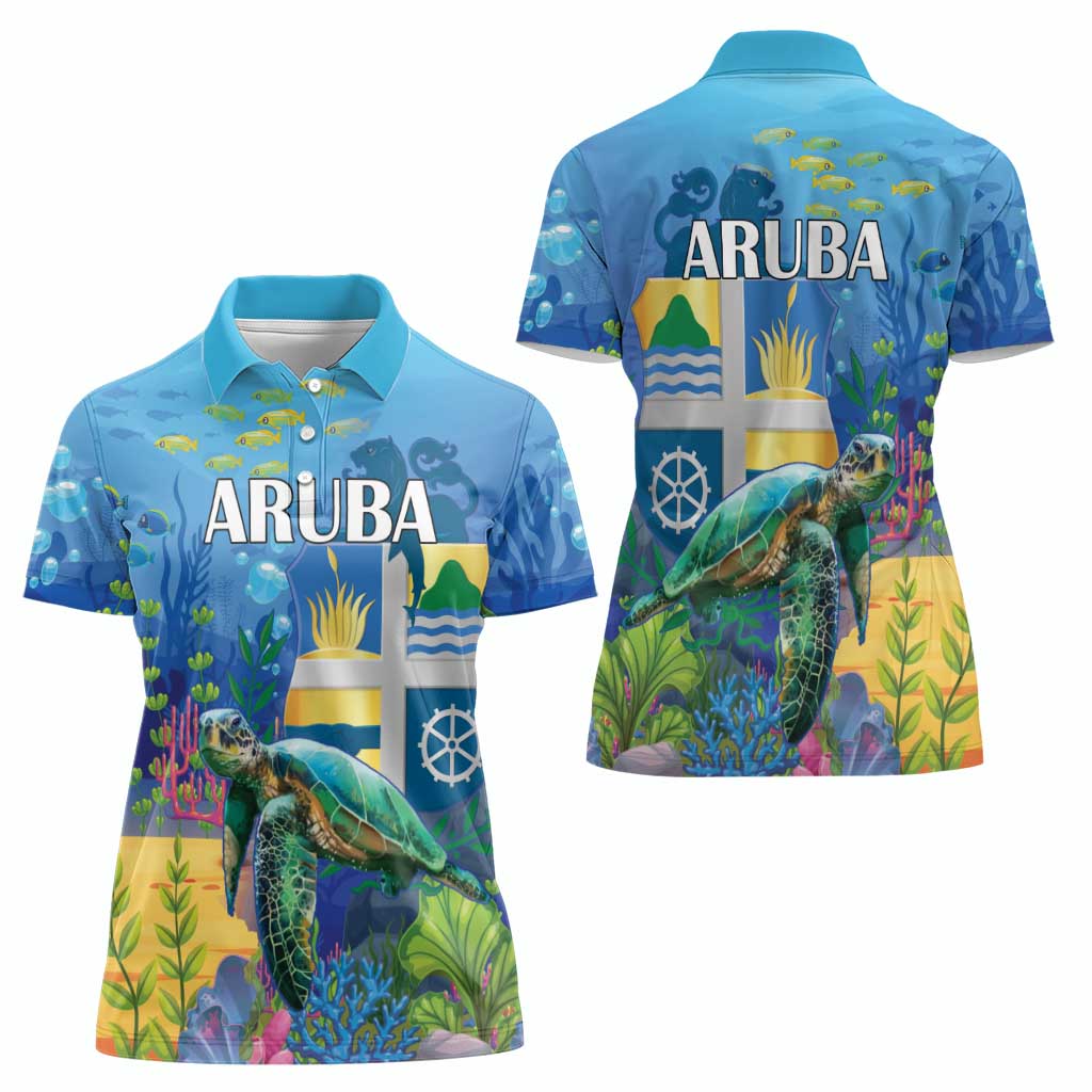 Aruba Sea Turtle Women Polo Shirt Underwater Landscape - Wonder Print Shop